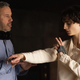 Director Denis Villeneuve and actor Timothée Chalamet rehearse on the set of Dune.